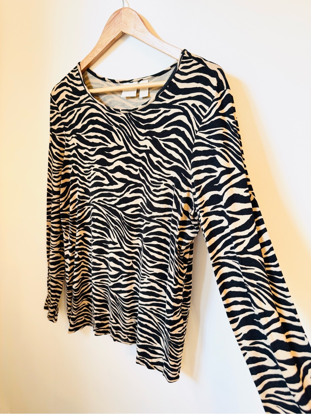 Chico's Black and Cream Zebra-Print Long Sleeve Tee
